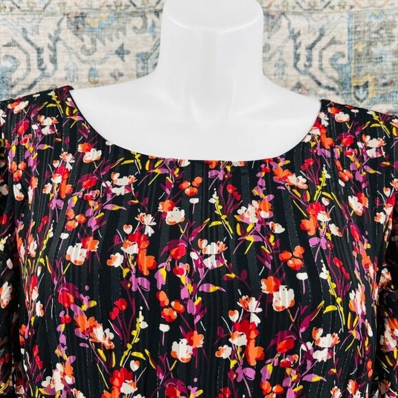 Lane Bryant Maxi Dress Size 26 Black Floral Metallic Shimmer Elastic Waist - Picture 8 of 16